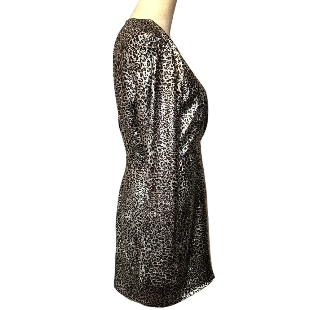Nwt Ronny Kobo Jerry Leopard Print Cocktail Mini Dress Metallic Silver M - Picture 9 of 17